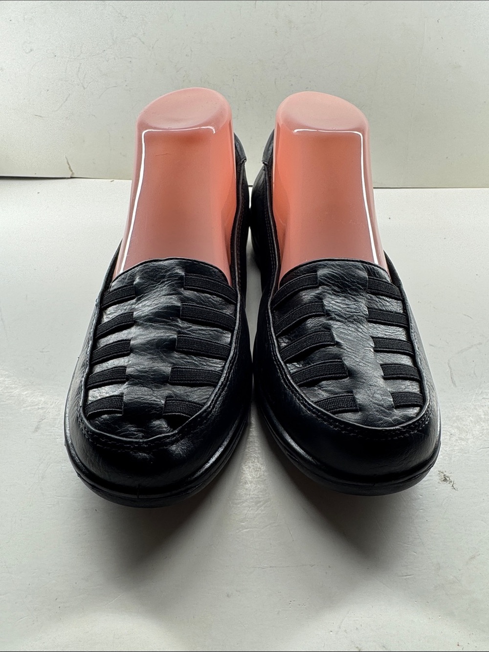 Black Leather Slip-On Clogs with Woven Upper